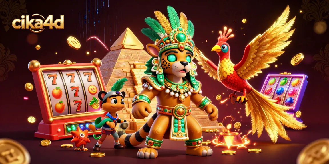 Spin the reels with excitement at cika4d, featuring vibrant slot symbols and energetic gaming elements.