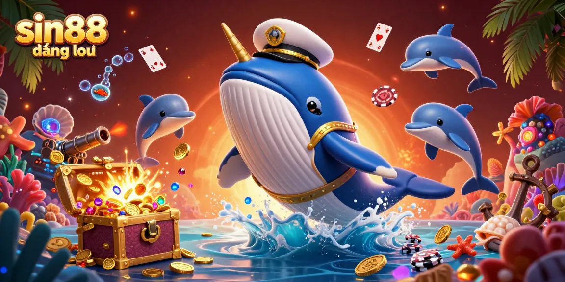 Experience the thrill of sin88 đăng nhập with a vibrant underwater casino scene featuring whales and poker chips.