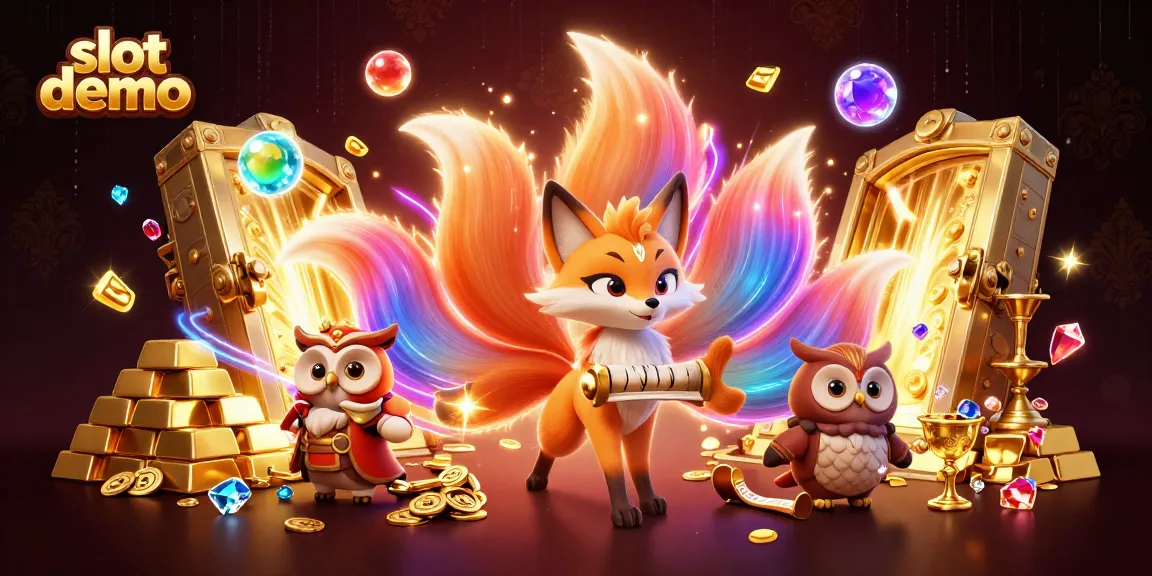 Slot demo untuk permainan kasino dengan karakter unik dan elemen berkilau yang menarik.