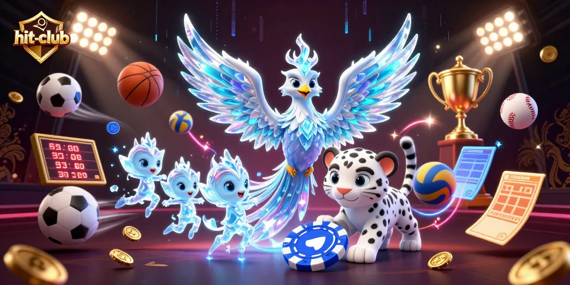 Engage with hit-club's vibrant gaming experience featuring an ice phoenix and playful creatures.