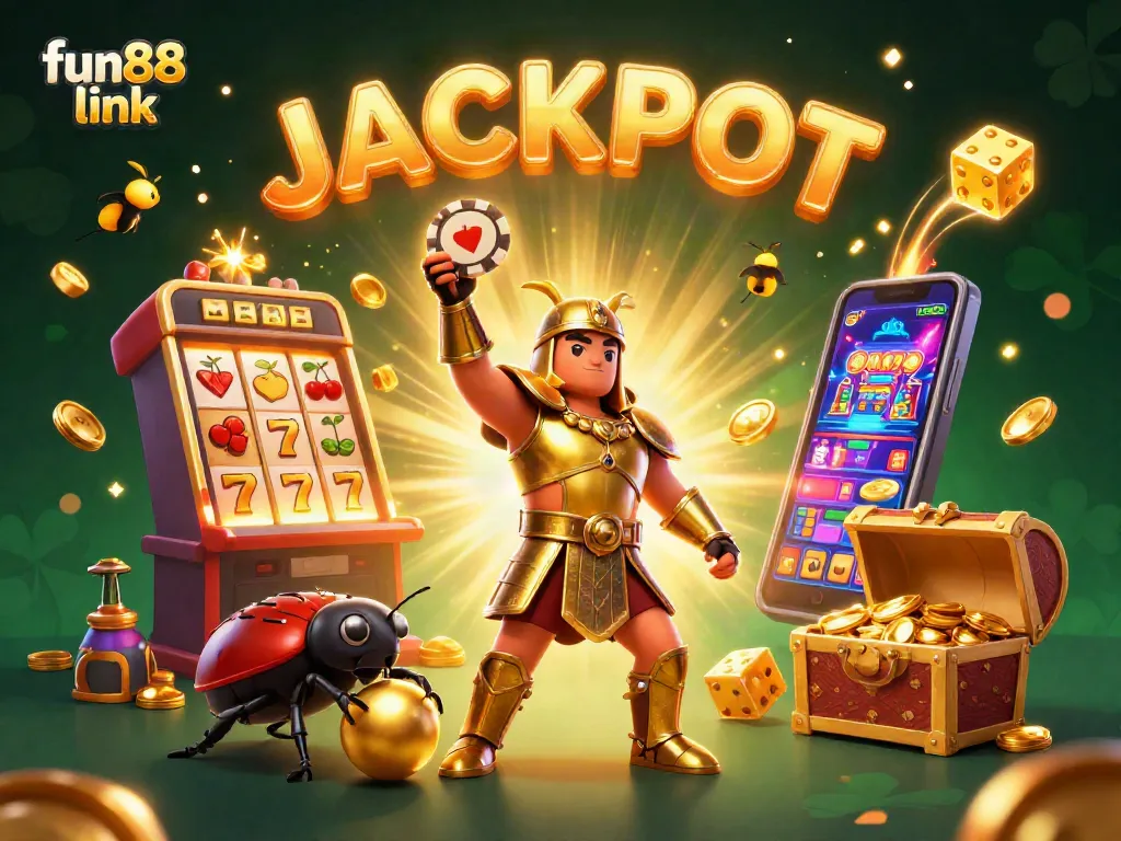 Win big at online casinos with this fun88 link illustration featuring vibrant characters and jackpot themes.