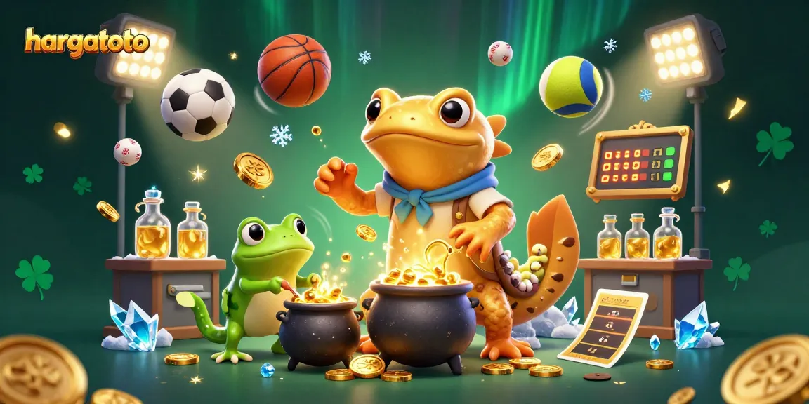 Hargatoto showcases a golden salamander alchemist creating coins amidst exciting sports betting action.