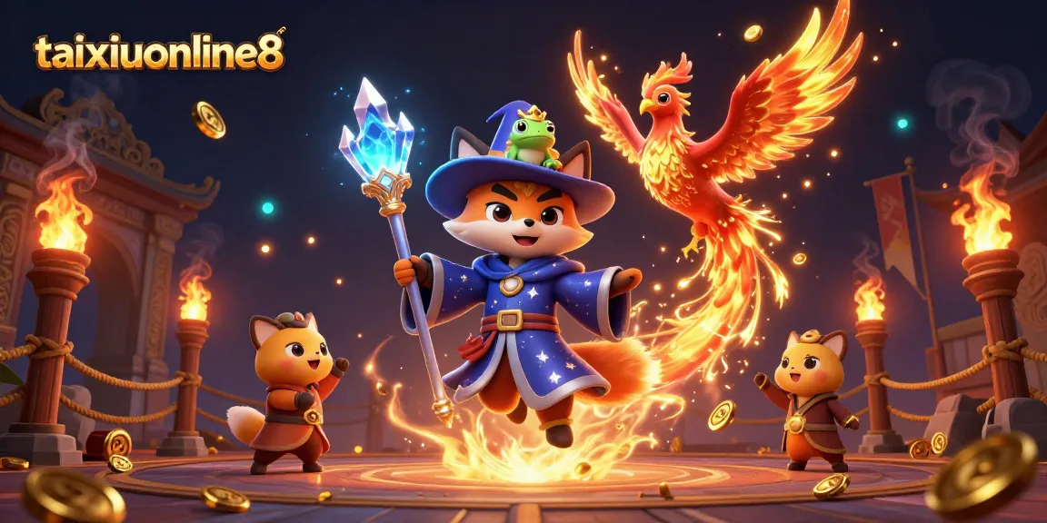 Engage in thrilling Tài Xỉu at taixiuonline8 with mystical characters in a rich, vibrant 3D casino scene.
