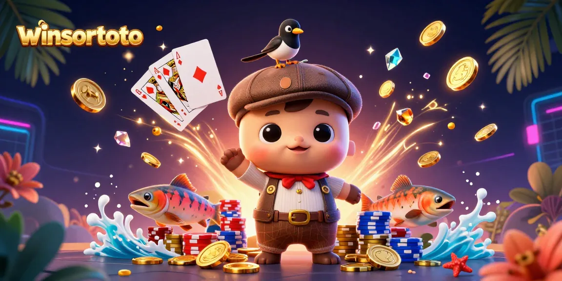 Winsortoto brings excitement with colorful gears and playful characters in a 3D casino scene.