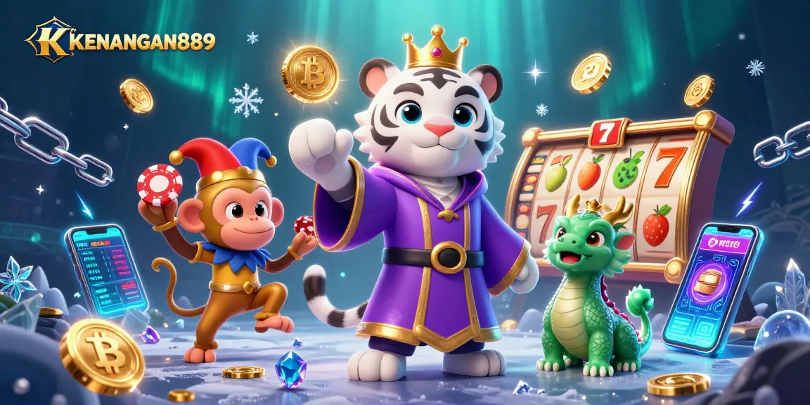 KENANGAN889 brings excitement with a vibrant slot game illustration showcasing dynamic characters and elements.
