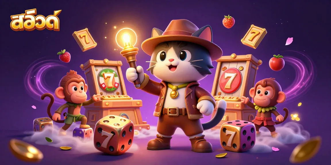 Engage with สล็อต in an exciting temple adventure featuring a cat archaeologist and a monkey companion amidst dynamic casino elements.