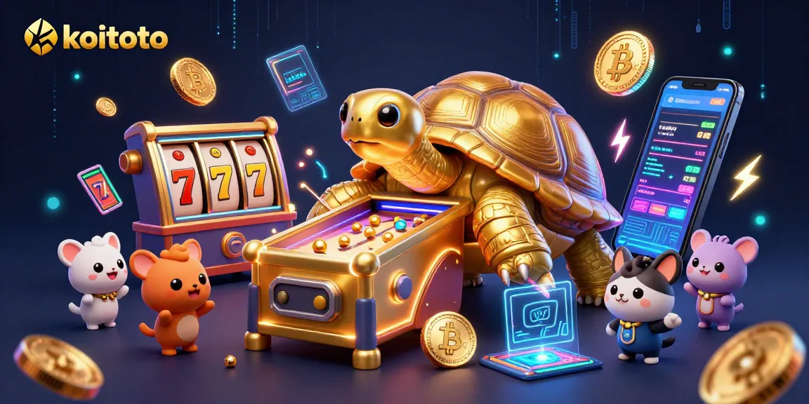Koitoto offers engaging slot experiences with a golden tortoise character in a dynamic casino setting.