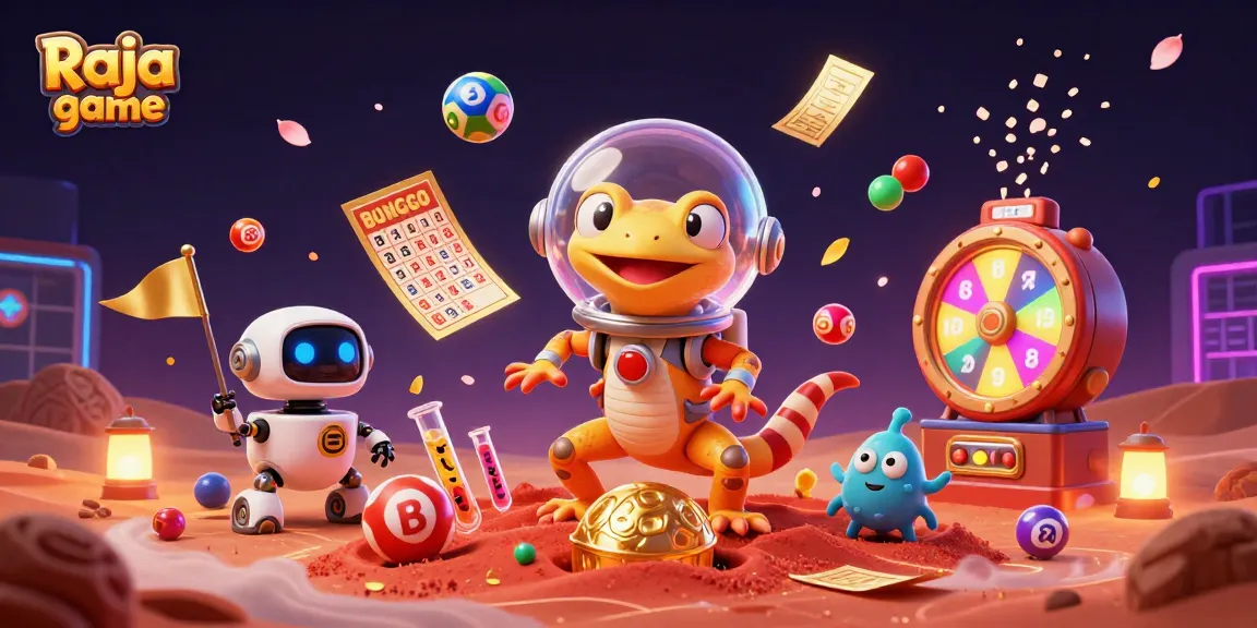 Engage in thrilling Raja game action with a Martian gecko and vibrant lottery elements.