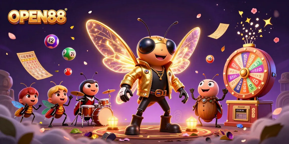 Experience the thrill of OPEN88 with vibrant lottery balls and animated characters in a dynamic gaming atmosphere.