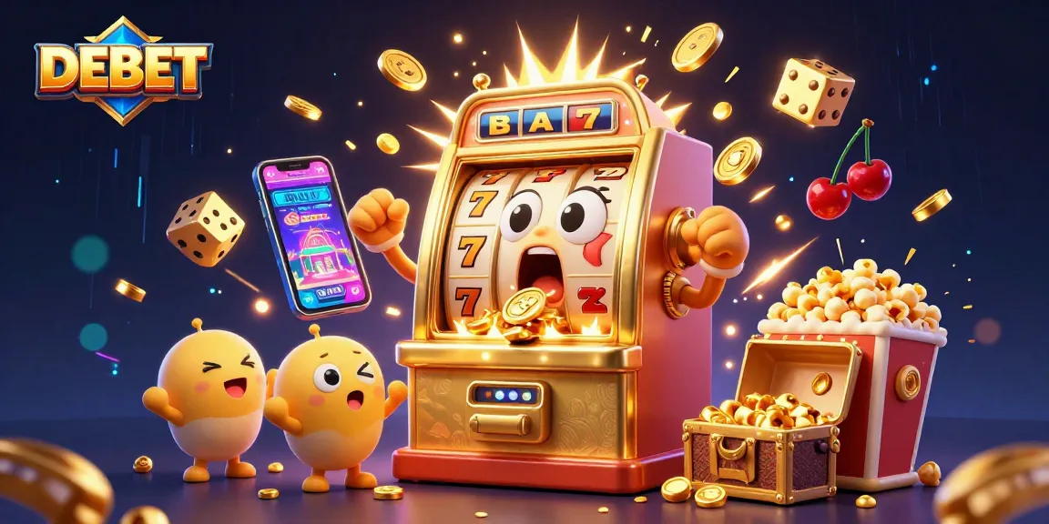 Experience the thrill at DEBET casino as golden slot machines celebrate massive jackpots amidst dazzling displays.