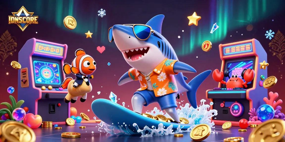 Experience exciting gaming action with IDNSCORE, featuring vibrant characters and casino elements.