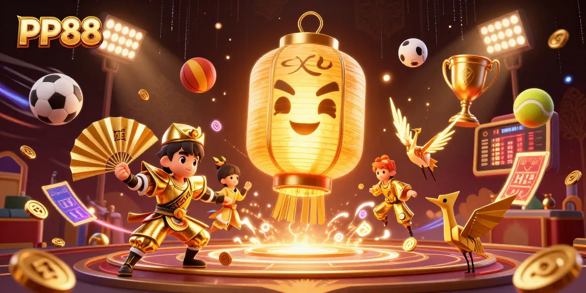 PP88 captures exhilarating sports betting moments in a vibrant online casino scene filled with dynamic elements.