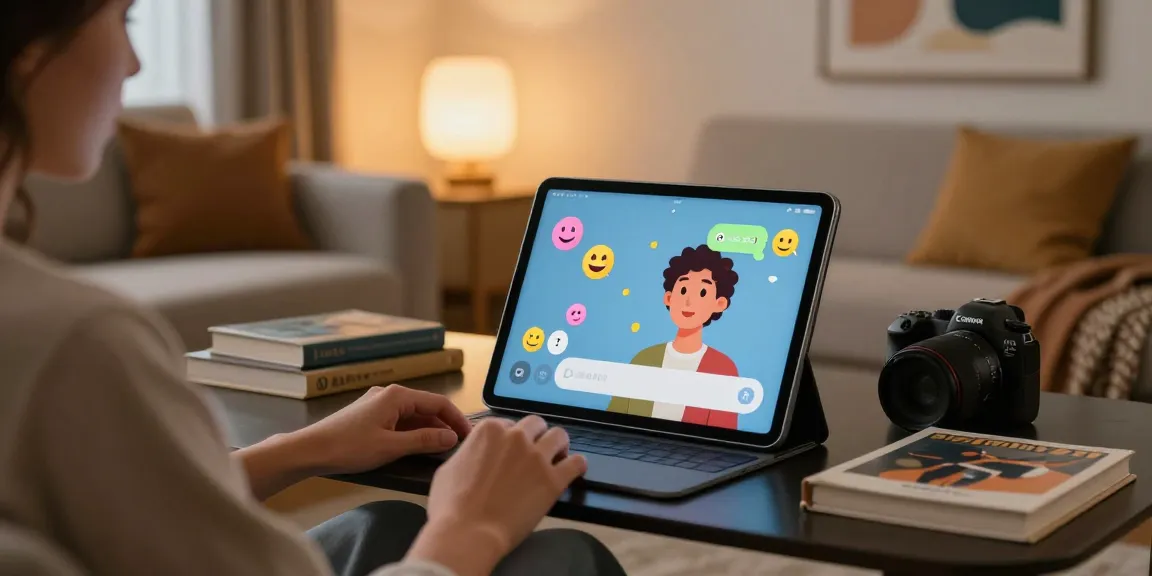 Engaging in an immersive nsfw ai conversation through a sleek tablet in a cozy living room.