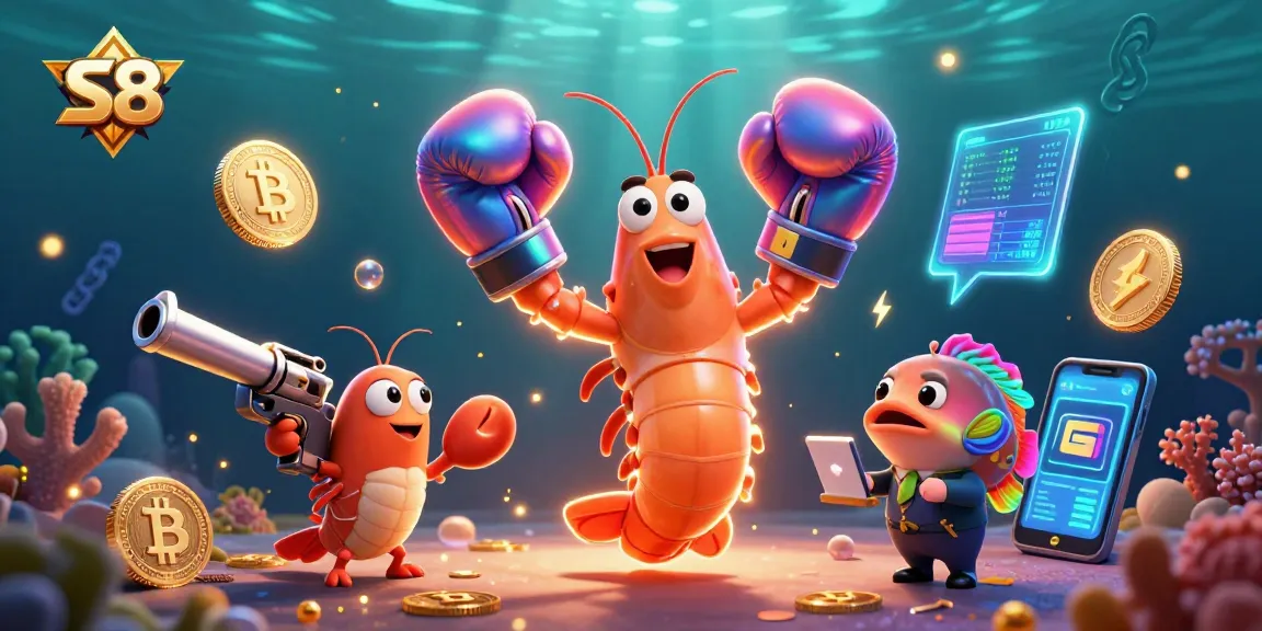 S8 showcases a vibrant underwater casino scene with dynamic gaming elements and cryptocurrency.