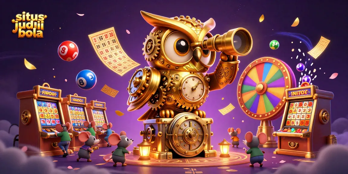 Engage with situs judi bola as colorful lottery balls bounce and golden elements fill the casino scene.