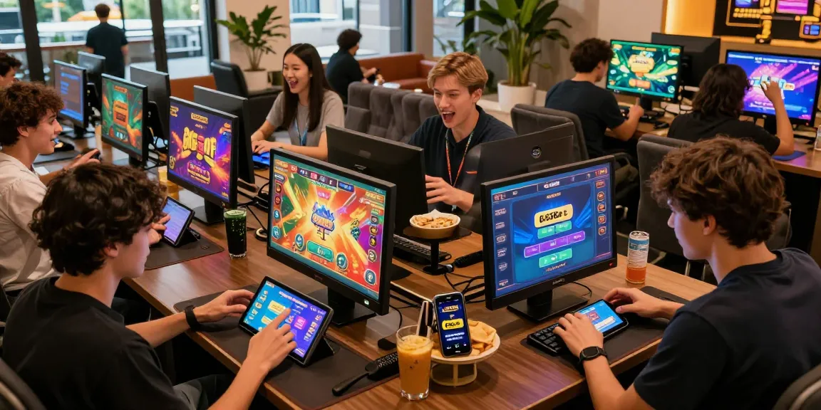 Players enjoying the 663Bet Game on mobile devices in a lively gaming lounge.