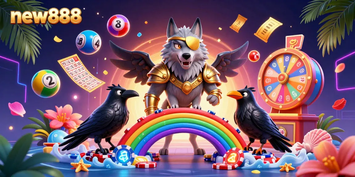 Experience thrilling wins with the new888 casino, featuring colorful lottery balls and engaging prize elements.