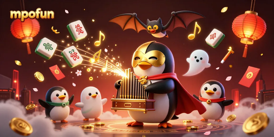 Experience the thrill of mpofun slot gaming as golden coins rain from a whimsical organ amidst festive elements.