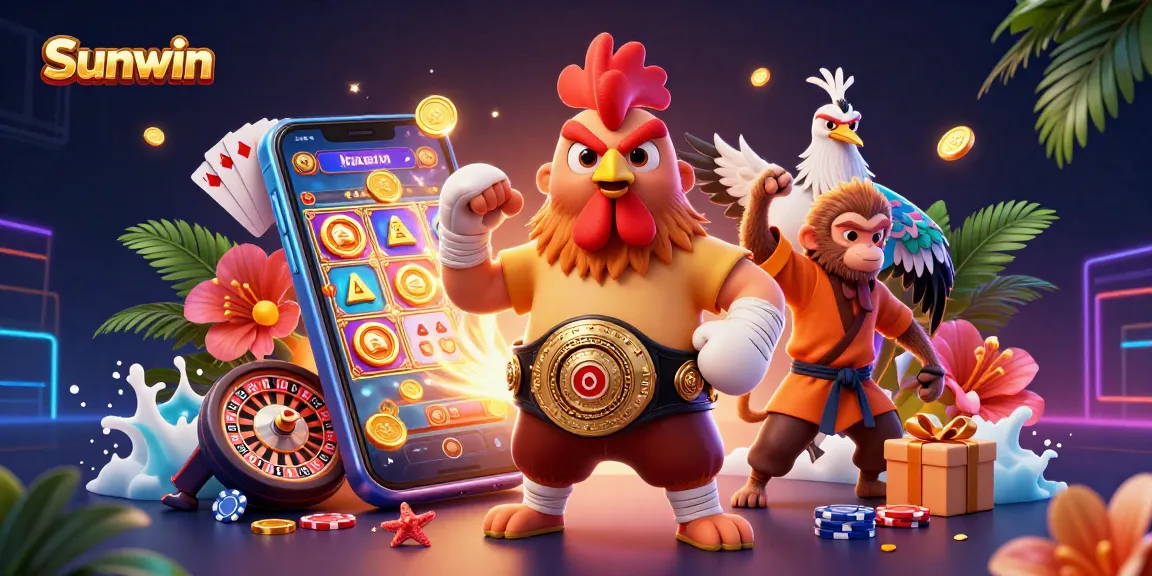 Experience the thrill of Sunwin with dynamic gaming characters, vibrant slots, and rich casino elements.