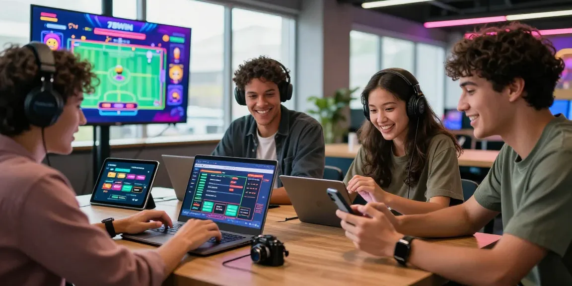 Exciting 78win online gaming scene with friends engaging and strategizing together while using various devices.