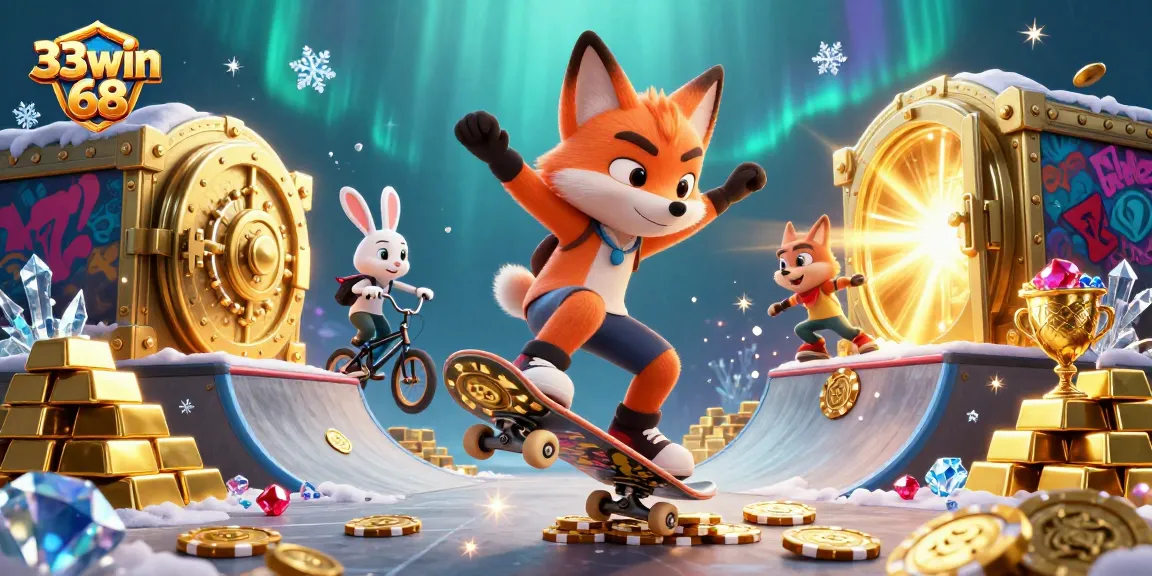 Experience thrilling gameplay at 33win 68 with vibrant casino symbols and action-packed characters.