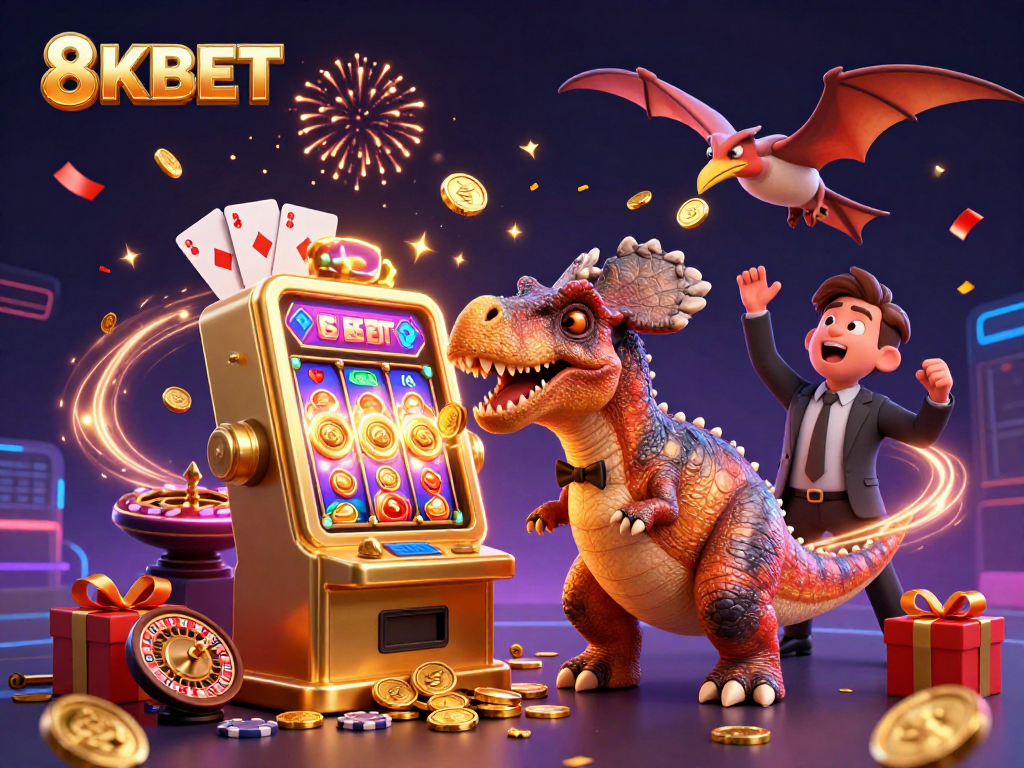 8KBET showcases a vibrant casino scene with dynamic characters and exciting gameplay elements.