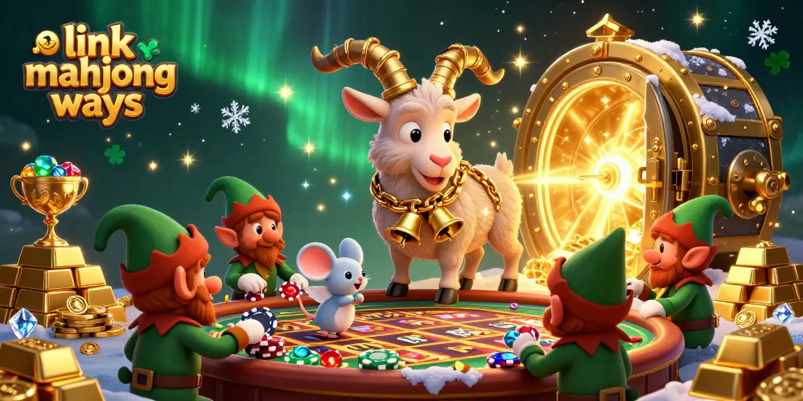 Engage with link mahjong ways in an interactive scene showcasing a chaotic casino atmosphere with festive characters and slot game elements.