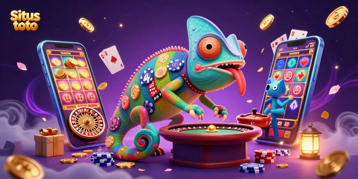 Situs toto offers thrilling casino experiences with vibrant characters and exciting game elements in a colorful 3D illustration.