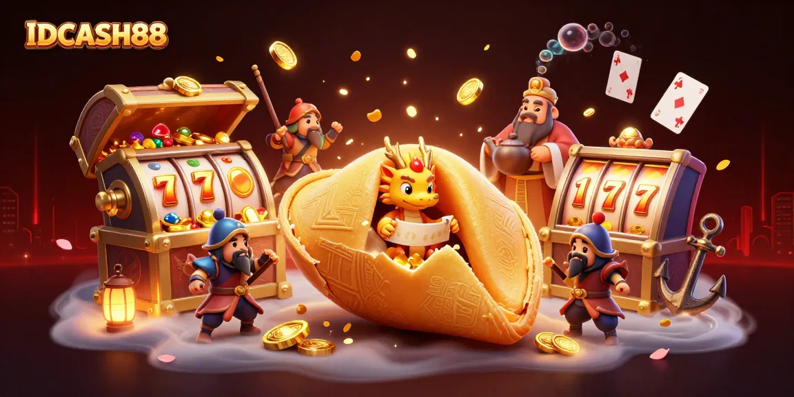 Experience thrilling slots at IDCASH88 with vibrant characters and dynamic elements in a colorful casino scene.