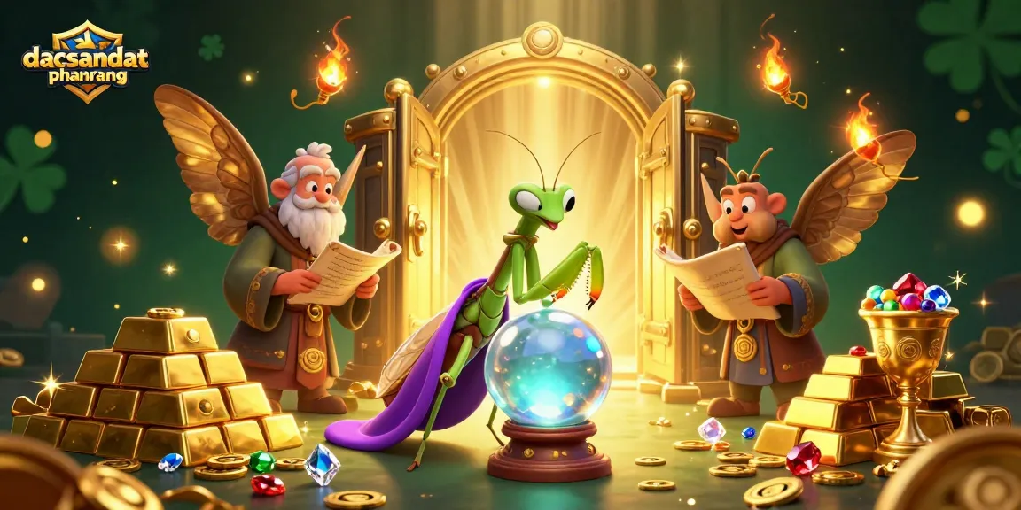 Play and win at dacsandatphanrang with rich gaming treasures and mystical elements surrounding vibrant characters.