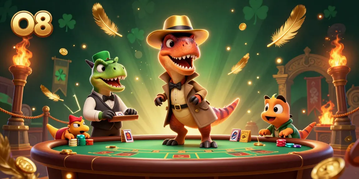 Engage in thrilling gaming with O8 as a velociraptor card counter at a blackjack table