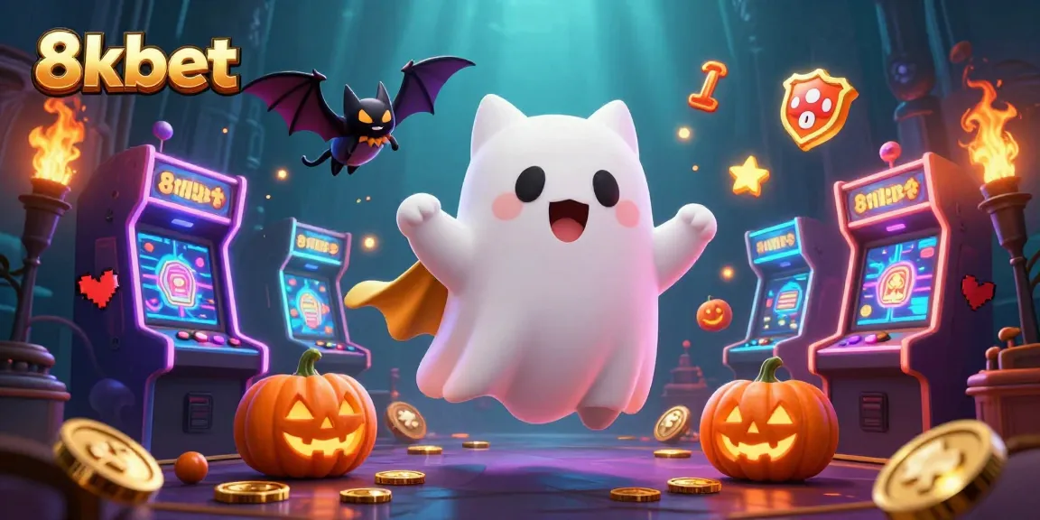 Experience thrilling gaming action at 8xbet with cartoon characters in a haunted casino.