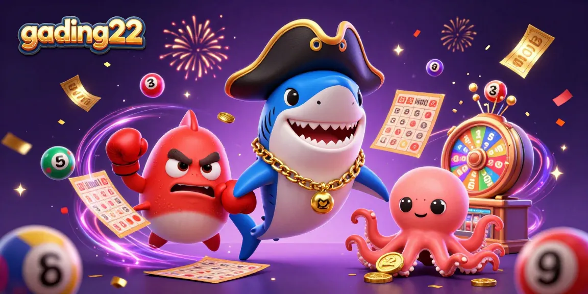 Engage with gading22 through a colorful lottery adventure featuring dynamic characters and festive elements.