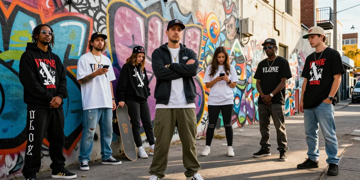 Discover the vibrant streetwear culture at vlone.co with stylish individuals showcasing bold outfits and urban flair.