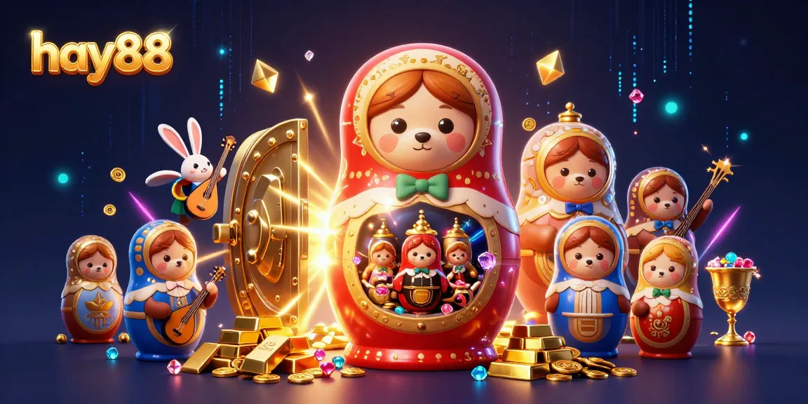 Join the fun at hay88 with a vibrant casino-themed digital illustration showcasing energetic characters and spectacular treasures.