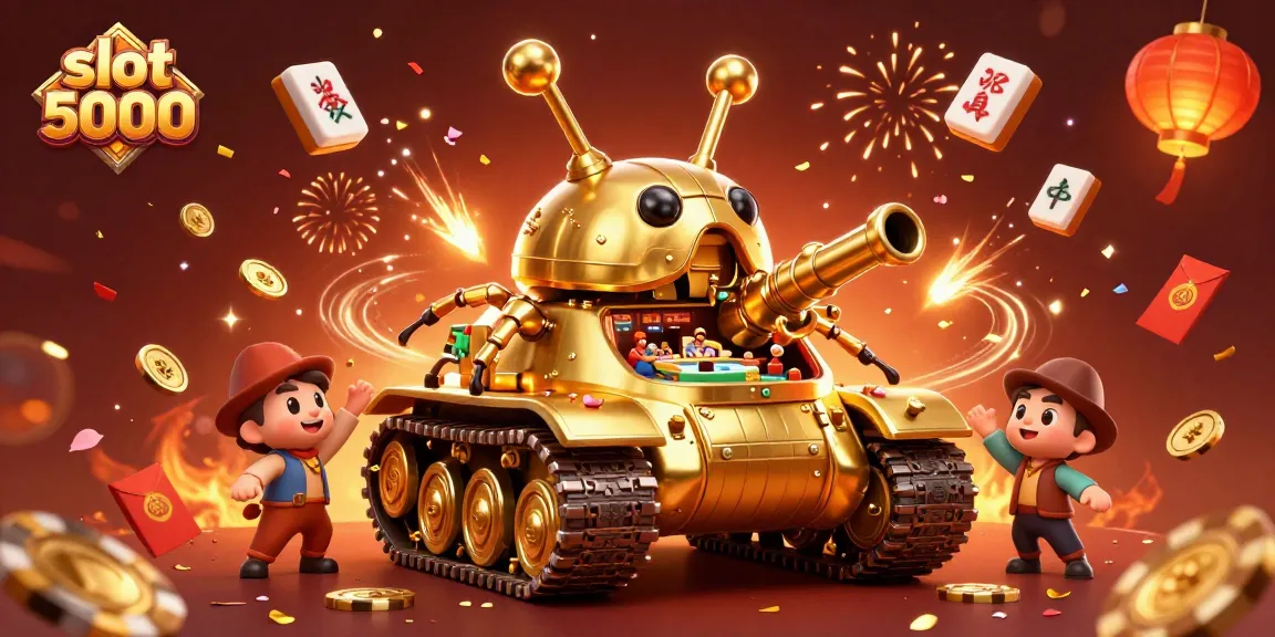 Experience the excitement of slot 5000 with a golden beetle tank revealing a miniature casino bursting with joy.