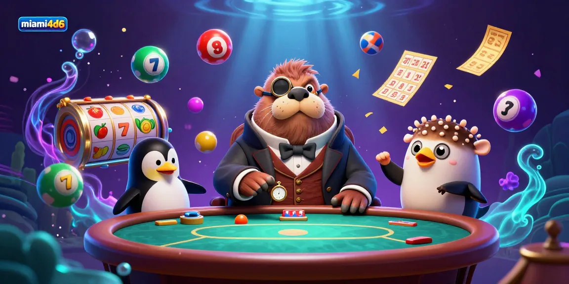 Experience the excitement of miami4d6 with our vibrant, playful underwater poker scene filled with dynamic game elements.