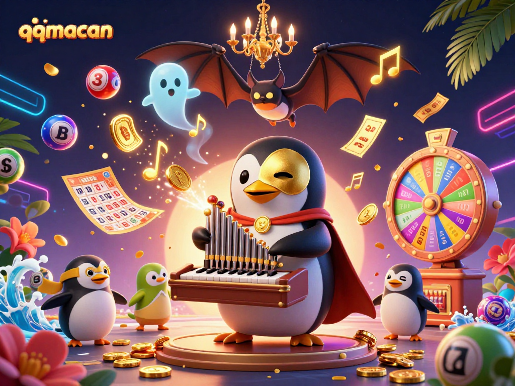 Win big with qqmacan at a vibrant lottery-themed casino scene filled with excitement.