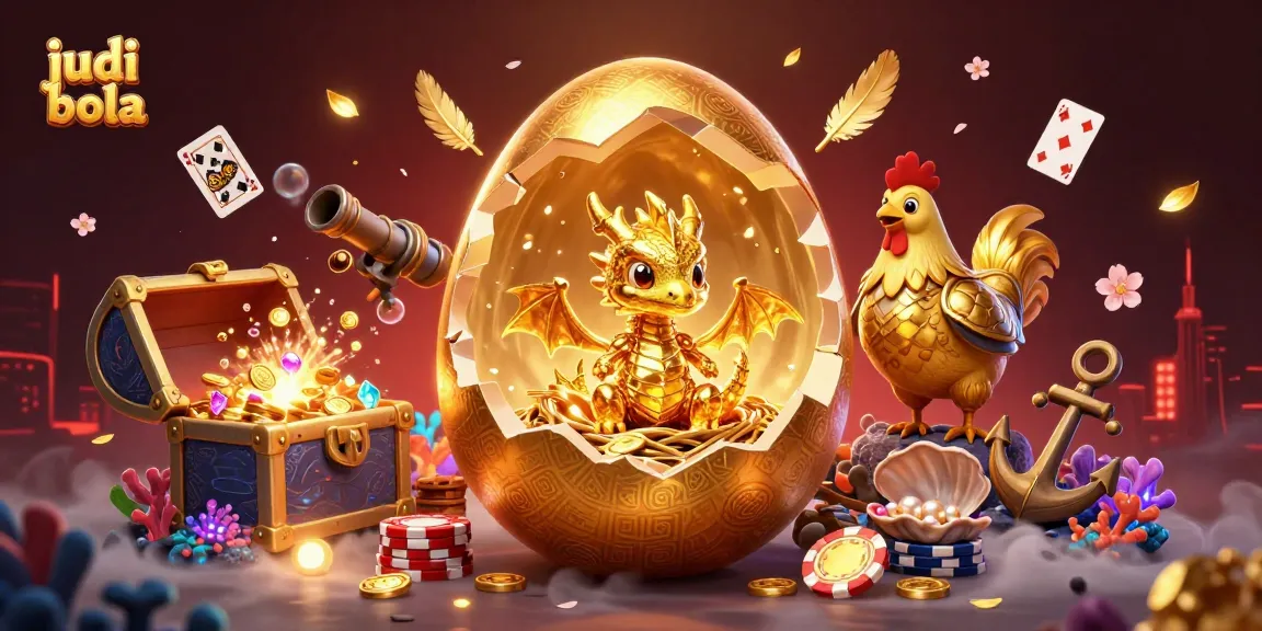 Experience judi bola with a dazzling golden dragon, poker chips, and vibrant casino elements
