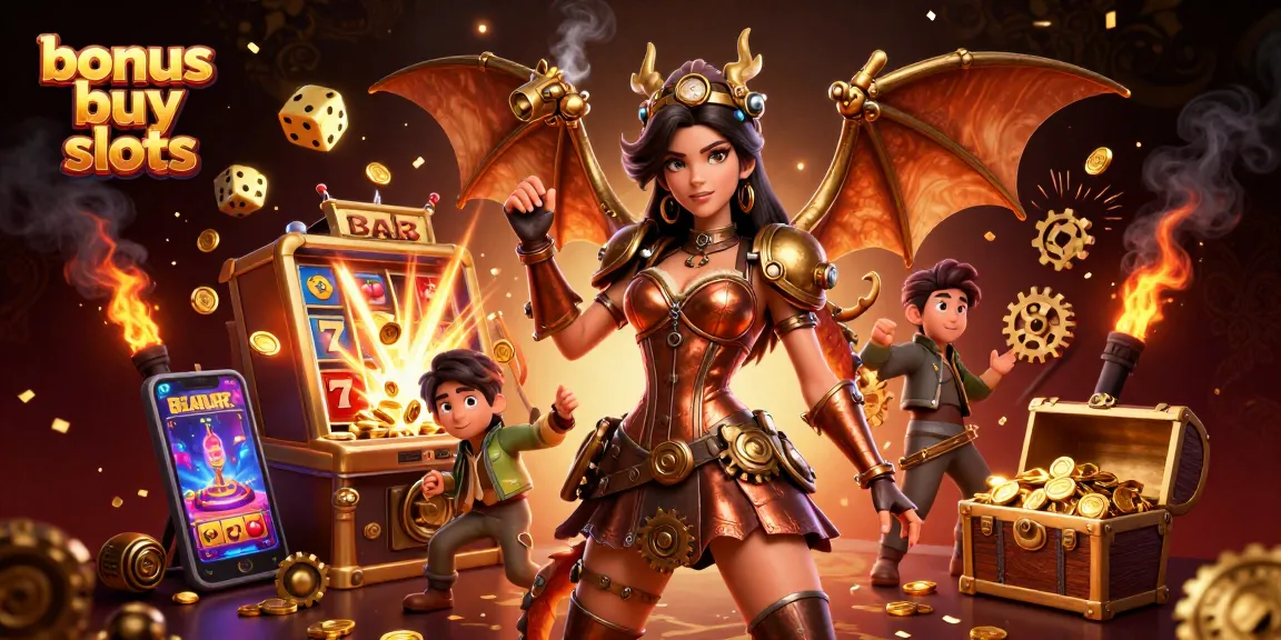 Experience exciting bonus buy slots with a stunning scene filled with dynamic slot elements and characters.