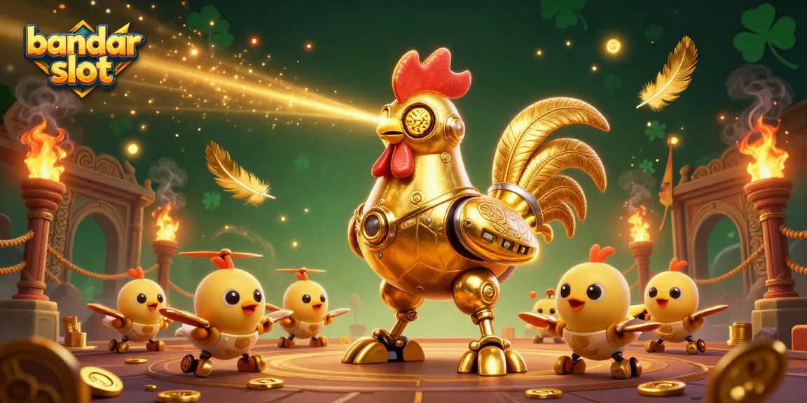 Rasakan keseruan bandar slot dengan robot ayam emas dan drone mengikuti di arena bertarung.