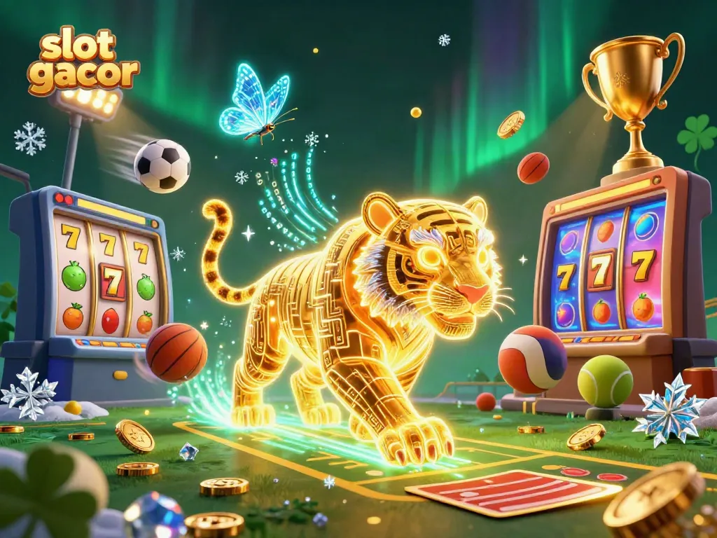 Experience slot gacor thrills with vibrant 3D casino illustration, featuring dynamic game elements.
