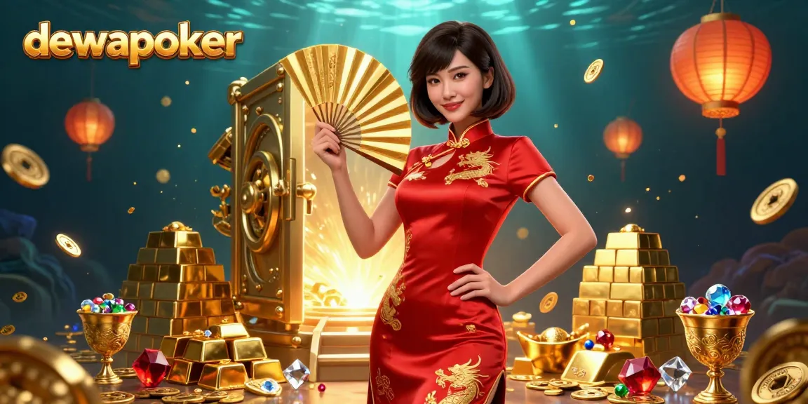 Experience thrilling gameplay with Dewapoker, showcasing a vibrant scene filled with gold coins and festive lanterns.
