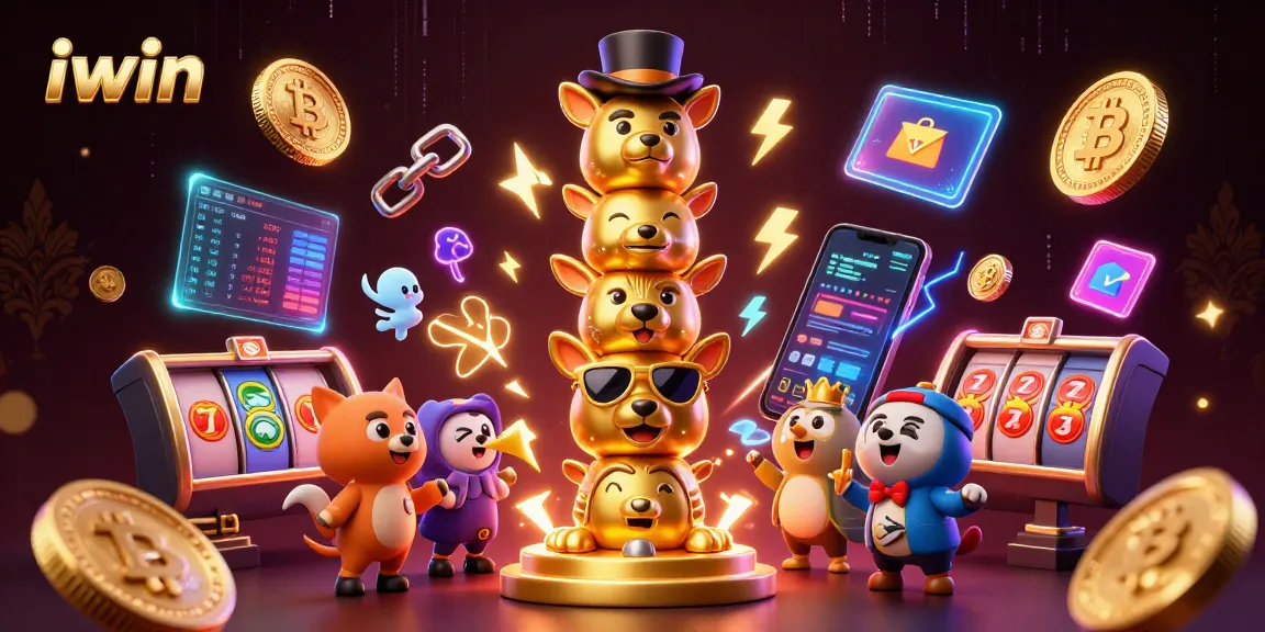 Experience iwin's vibrant casino universe with a colorful totem and slot game elements.