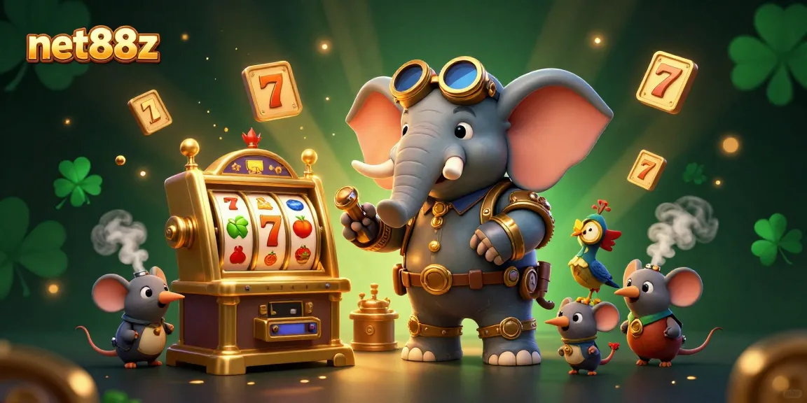 Engage in thrilling gameplay with net88z's vibrant steampunk casino art featuring slot machine action.