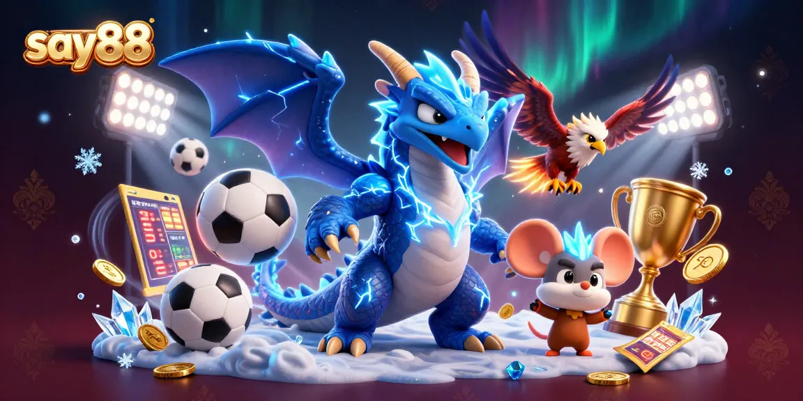 Bet big with say88 in a vibrant 3D casino scene showcasing thrilling sports and gaming elements.