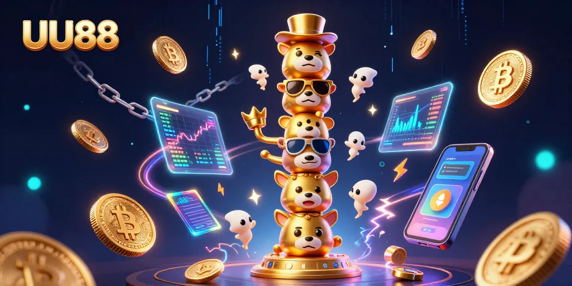 Engage in thrilling gaming with UU88's vibrant casino atmosphere featuring animated totem and crypto elements.