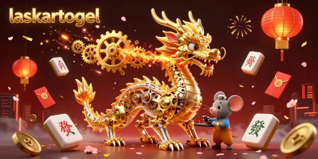 Experience thrilling action with laskartogel as a golden dragon breathes gears, illuminated by festive lanterns.