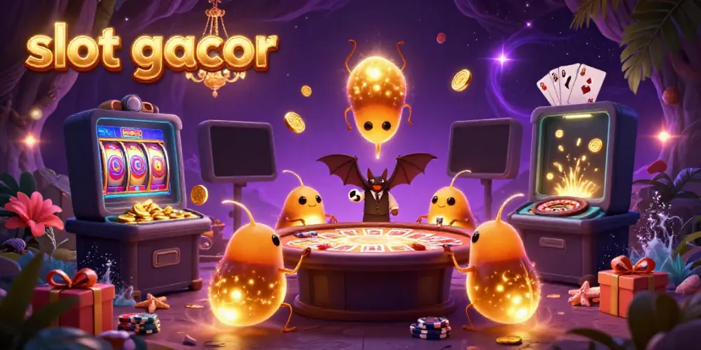 Experience slot gacor excitement with lively glowworms lighting a vibrant casino scene.