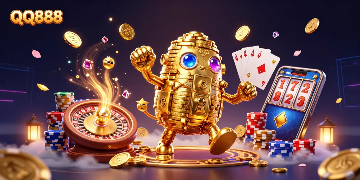 Experience thrilling wins with QQ888 at this vibrant casino scene filled with treasures and excitement!